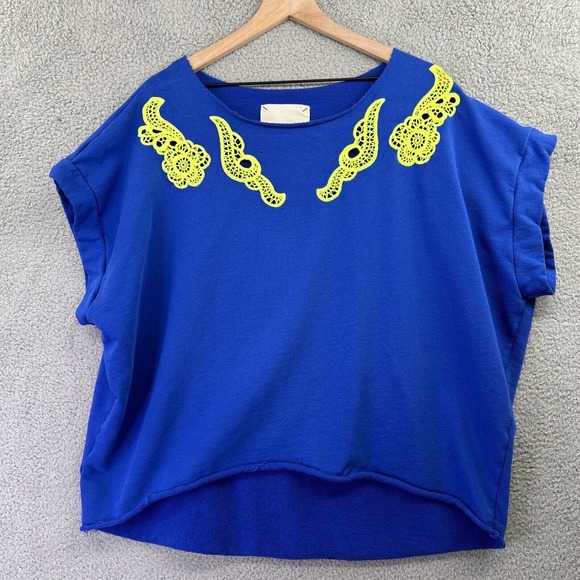 GAELLE BONHEUR PARIS Sweatshirt Womens OS Blue Oversized Slouchy Pullover - Picture 1 of 12